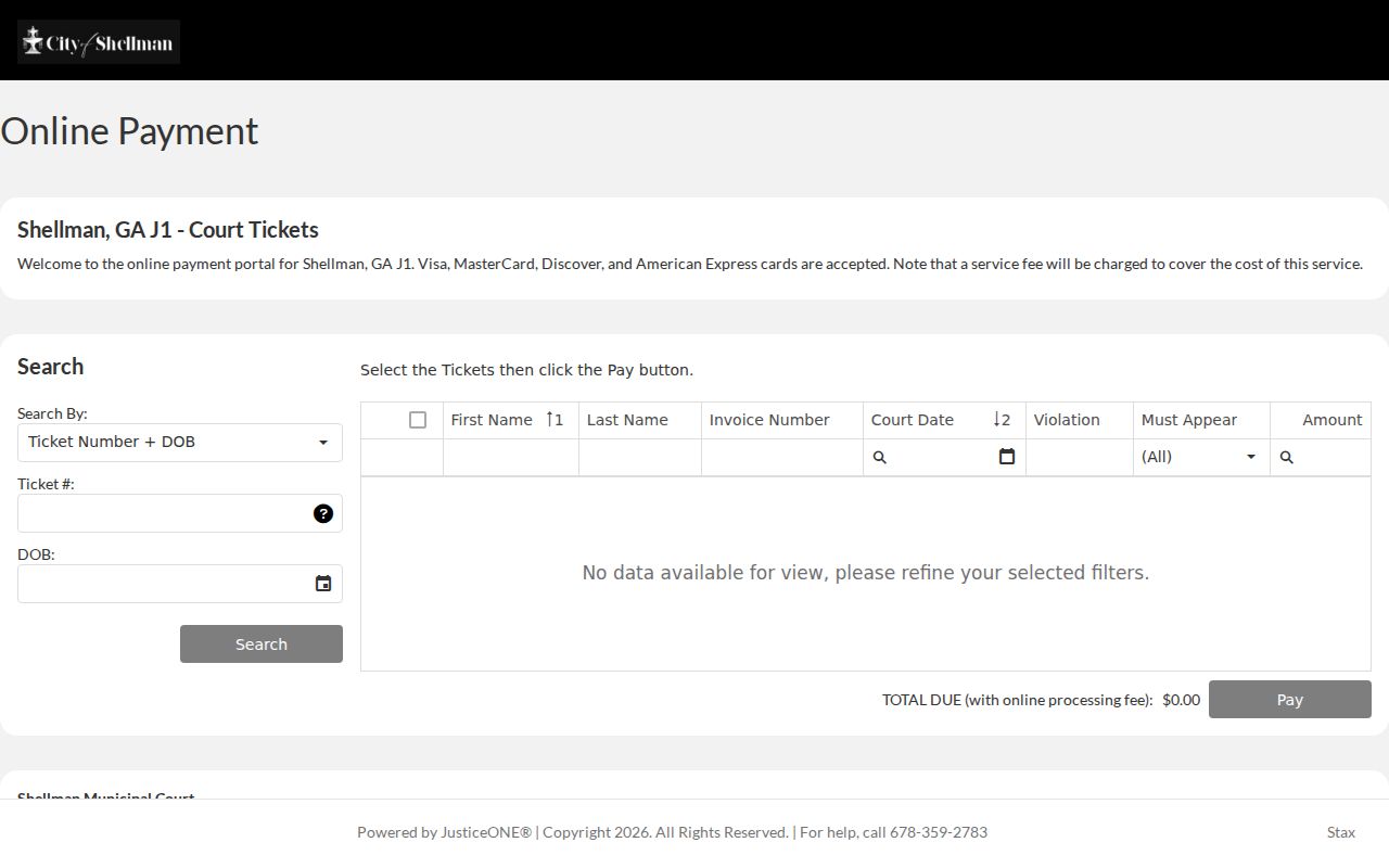Randolph County traffic court Shellman JusticeONE portal